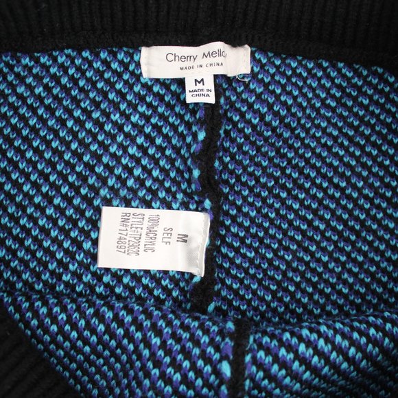 Cherry Mellow Blue Flame Knit Joggers SZ M High Waist Stretch Sweater Pants Y2K - Picture 11 of 12